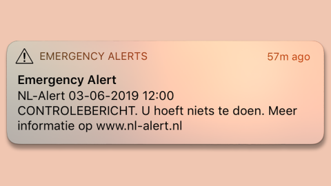'Halfjaarlijkse test van NL-Alert blijft nodig'